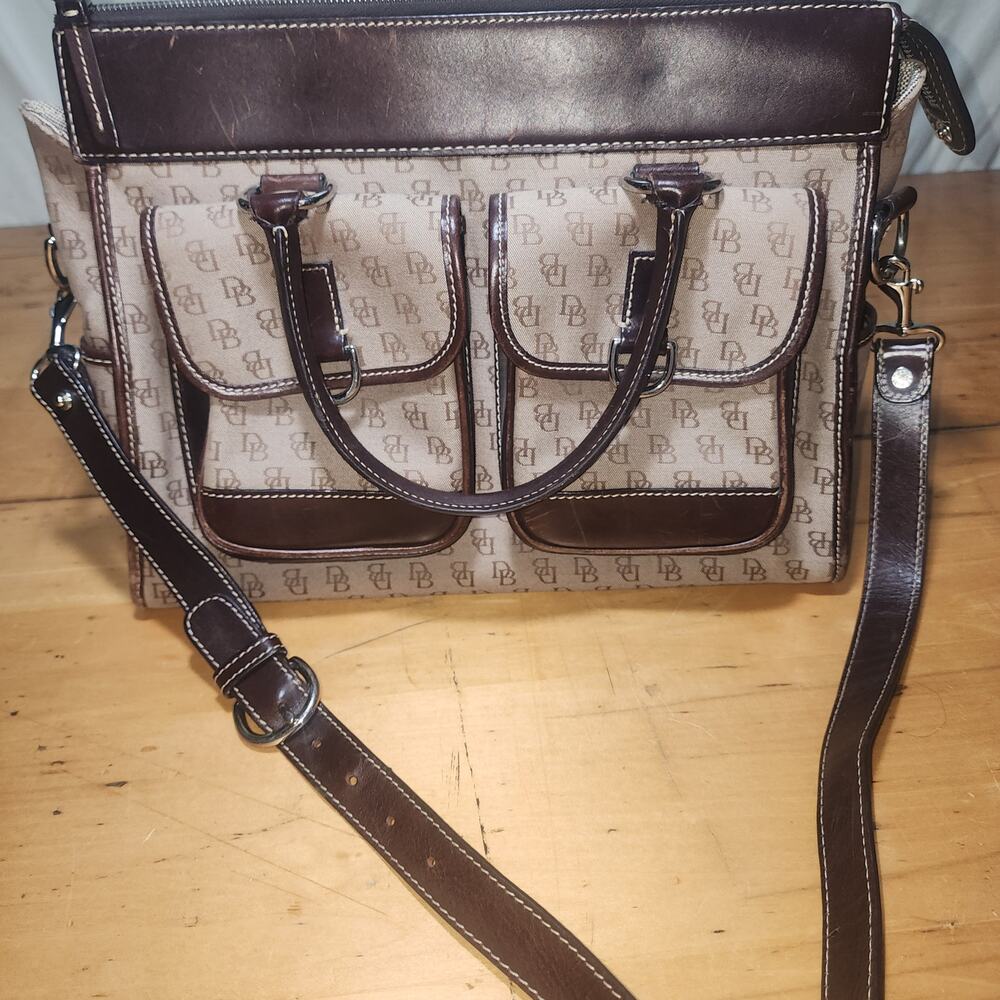 DOONEY & BURKE Monogram Signature Satchel Shoulder Bag Brown Leather - Picture 12 of 14